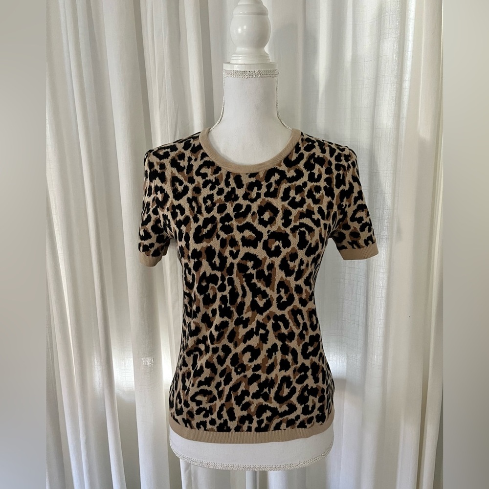 J. Crew Leopard Cotton Short Sleeve Sweater